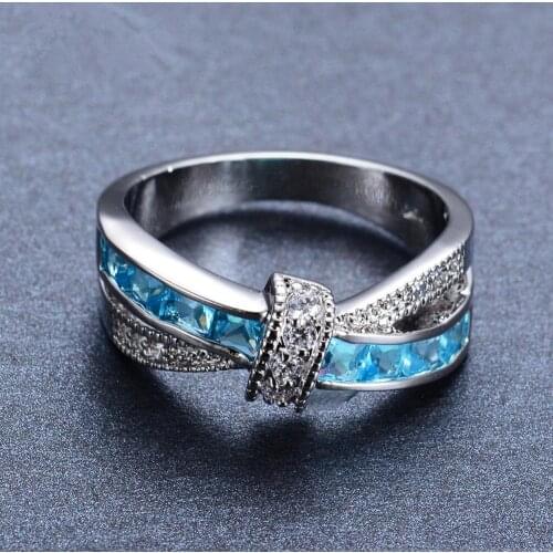 925 Silver Ring Inlaid Zircon Blue Crystal Ring For Woman Charm Jewelry Engagement Gift LR071
