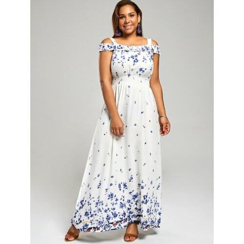 Sakazy Summer Dress Bohemian Print With Shoulder high Waist Long Dresses 2019 New