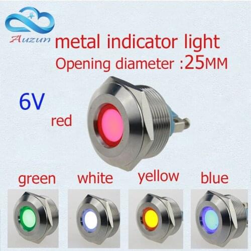 10 PCS LED metal Indicator Lights 25mm metal light warning car light 6v red green yellow blue and white
