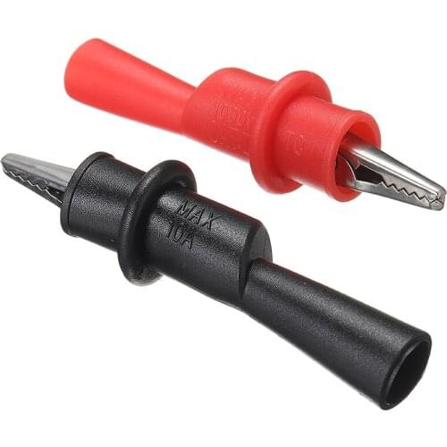 2PCS Crocodile Clip Insulated MultiMeter Test Lead Meter Alligator Clip Red/Black Multimeter Tester Probe Cable Clamps