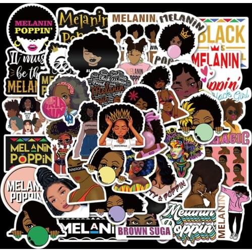 50PCS/lot Inspirational Black Girl Melanin Poppin Sticker For DIY Laptop Phone Guitar Suitcase Luggage Skateboard Stickers