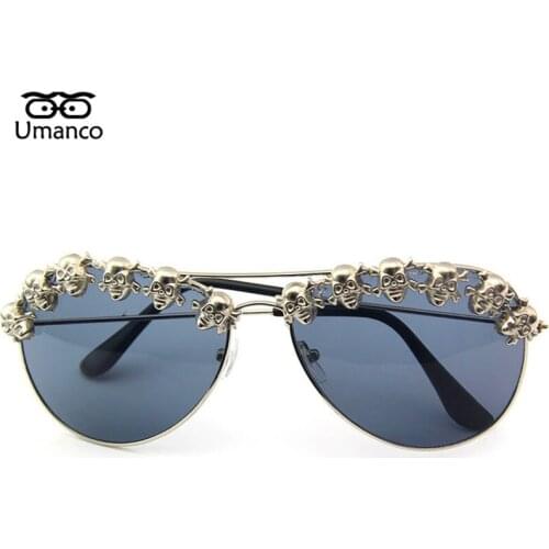 Umanco Cool Skull Pilot Sunglasses For Women Men Metal Frame AC Lens Funny Glasses Halloween Accessories Gifts Party