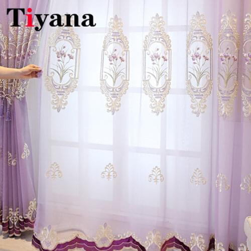 Purple Embroidered Curtains for Living Room Luxury Tulle Curtains for the Bedroom Elegant Window Treatment Curtain JK120Y