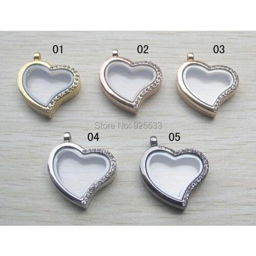 Free Shipping 25pcs Fashion Jewelry Charm lockets mix color floating rhinestone pendant necklace For Women Necklace DIY