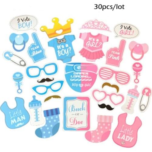 BOY OR GIRL Gender Reveal Decoration Paper Crown Glasses Baby Bottle Photo Props Baby Shower Birthday Party Supply Decorations