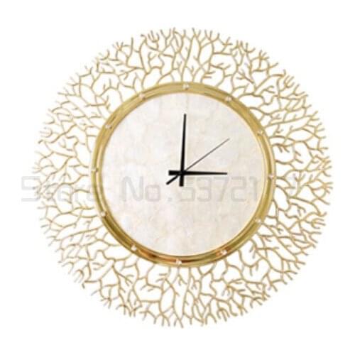 Natural shell pure copper coral clocks and watches Nordic living room quiet fashion restaurant household luxury wall clock
