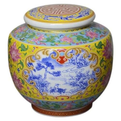 Jingdezhen Enamel Antique Tea Jar Porcelain Tea Pot Household Storage Pot Tea Paste Famille Rose Porcelain Tea Set Ornaments