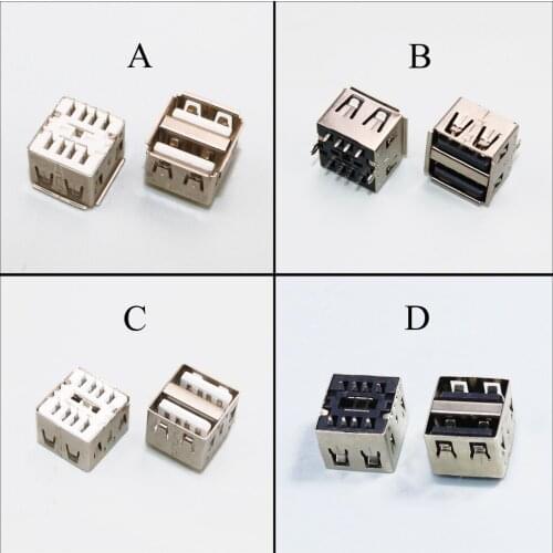 Dual USB 2.0 Jack Female 180 Degree USB Connector Black/White Body 8PIN /8 pin DIP Charging Socket H=10.5MM Curved/Flat Mouth