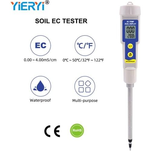 2 in 1 Soil EC Temperature Meter Tester Waterproof Multipurpose Conductivity Measurement Test with ATC for Planting Garden Tool