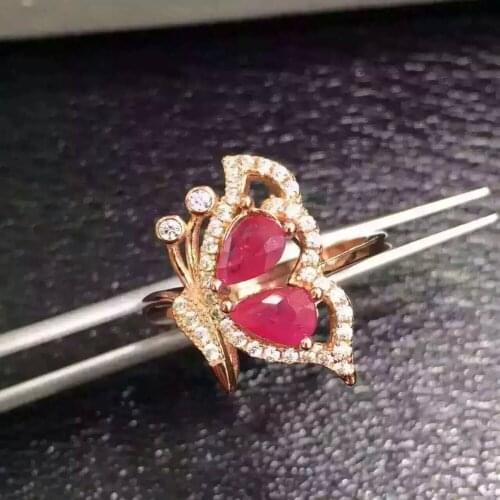 Natural red ruby stone Ring Natural gemstone Ring S925 sterling silver trendy Elegant lovely butterfly women girl gift Jewelry