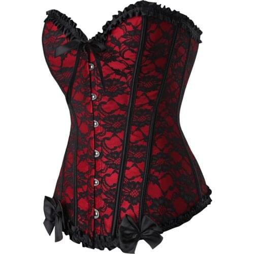Corsets and Bustiers Tops Sexy Women Lace Up Corset Plus Size Floral Bow Burlesque Vintage Corselet Overbust Ladies