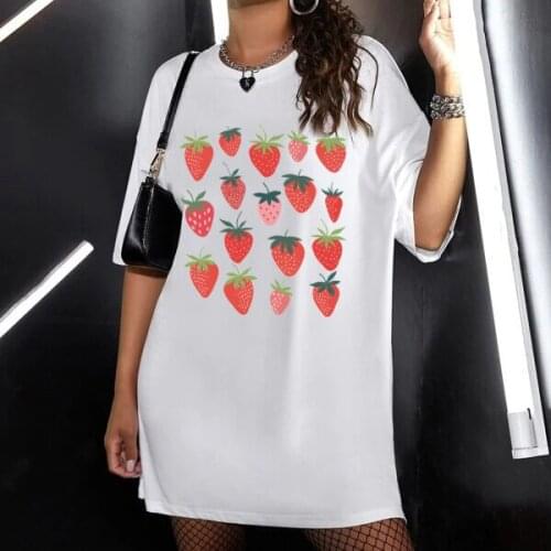 Summer Women Tshirts Tops Fashion Sweet Strawberry Printed Tops Short Sleeves T-Shirts Lady Clothes