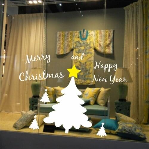 Cute Christmas Trees Wall Stickers For Store Home Decor Window Decal Diy Cartoon Xmas Festival Season Wall Vinyl Mural Art
