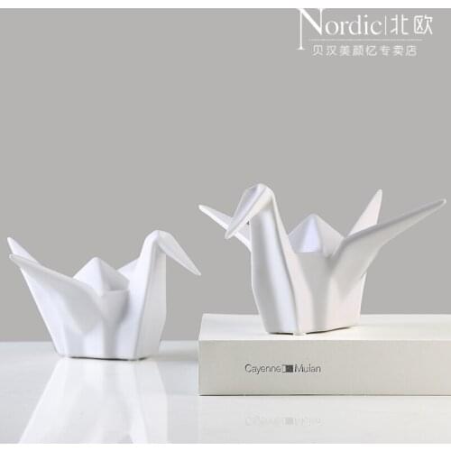 MINIATURE WHITE PAPERCRANES SET DECORATION LIVING ROOM DECORATIVE CERAMIC CRAFTS WEDDING BIRTHDAY GIFT ORIGAMI ORNAMENTS