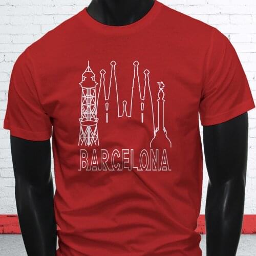 2019 Newest Fashion BARCELONA SKYLINE SPAIN FAMILY PRIDE TOURIST LOVE Mens Red T-Shirt 100% Cotton Print Shirt Tee