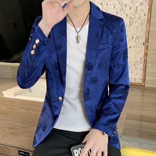 2021 Mens Slim Jacquard blazer Youth Flow Handsome Casual blazer
