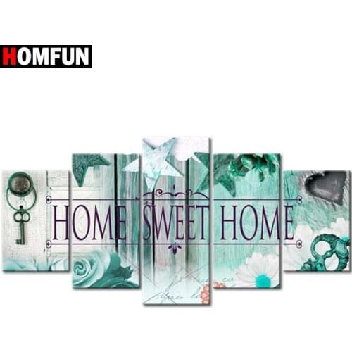 HOMFUN 5pcs Full Square/Round Drill 5D DIY Diamond Painting "Home sweet home" Multi-picture Combination Embroidery 5D Decor