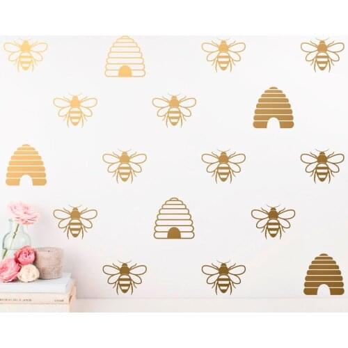 Honey Bee Wall Decals Gold Bee and Beehive Wall Stickers for Kids Room Baby Nursery Home Decor Vinyl Wall Tattoo A828