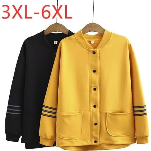 New 2020 ladies autumn winter plus size jacket for women large casual loose long sleeve yellow pocket short coat 3XL 4XL 5XL 6XL