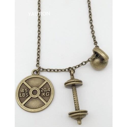 New 45lbs. Barbell. kettlebell necklace Exercise Charm Pendant Weightlifting Jewelry Gym