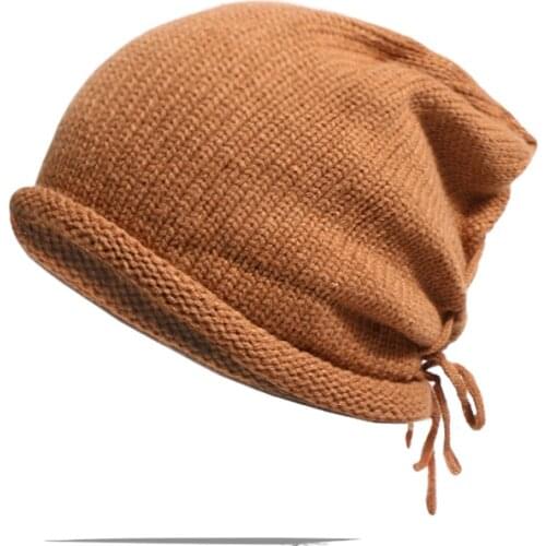Cotton Autumn Winter Beanies Hat Women Rope Bandage Back Hat Men Women Knit Hat Curling Wool Cap Ski Warm Solid Casual Chapeau