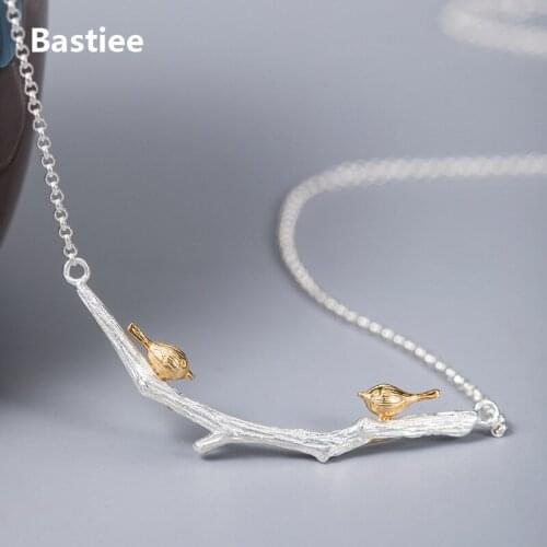 Bastiee 925 Sterling Silver Necklace Branch Bird Pendant Jewelry For Women Accessories Link Chain Chinese Handmade Jewellery