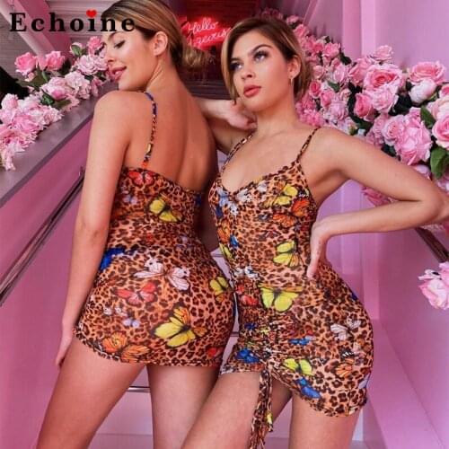 Sexy Womens Clothing Butterfly Printing Bodycon Dress Pumping Wrinkle Backless Summer One-Piece Pleated Lace Up Female Outfits