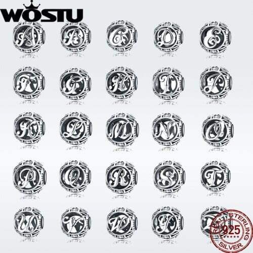 Authentic 925 Sterling Silver Vintage A to Z, Clear CZ Letter Charms Fit Original Bracelets & Bangles Silver Jewelry C738