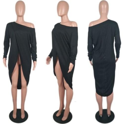 Doyerl Casual Loose Blouse Tops for Women Autumn Skew Collar Long Sleeve Irregular Hem Off Shoulder Knitted Tunic Shirts Blusas