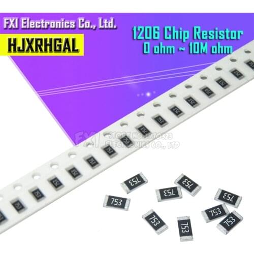 100Pcs 1206 SMD resistor 0R ~ 10M 1/2W 0 1 10 100 150 220 330 ohm 1K 2.2K 10K 100K 0R 1R 10R 100R 150R 220R 330R