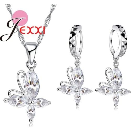 New Style Vivid Cute Animal 925 Sterling Silver Cubic Zirconia Butterfly Necklace Earrings Brincose Wedding Accessories