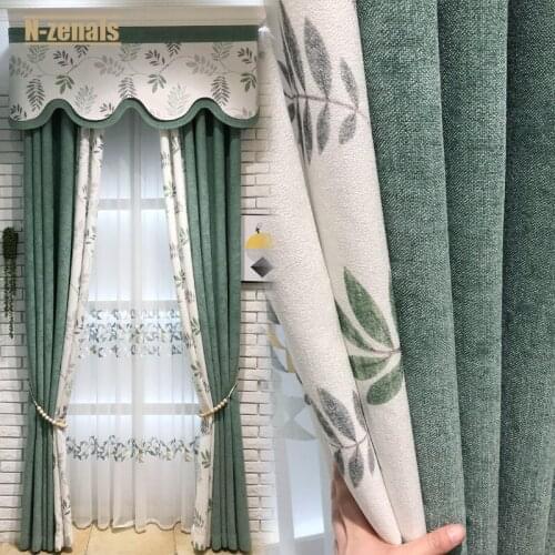 American Pastoral Style Curtains Stitching Two Fabric Together Modern Curtains for Living Room and Bedroom Blackout Curtain