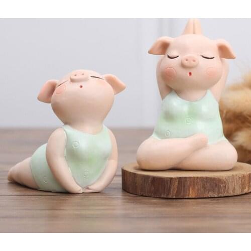 6 Pcs Pig Yoga Statues Home Decoration Resin Animal Yoga Figurines Yoga Studio Decor