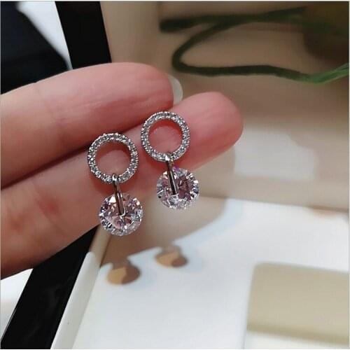 Sparkling Round White Circle CZ Dangle Earrings Jewelry Hanging Dangle Drop Earrings Jewelry Jewelly
