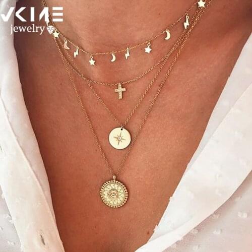 VKME Punk Gold Portrait Coin Pendant Necklace For Women Cuban Multilayered Chunky Thick Chain Choker Necklaces Gothtic Jewelry