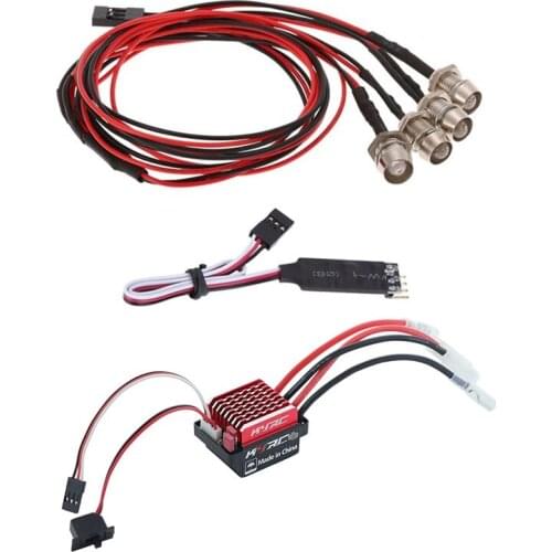 2 Set RC Car Part: 1 Set 4 LED Light Kit 2 White 2 Red with 3CH Lamp Control Panel & 1 Set 60A Waterproof Brushed ESC