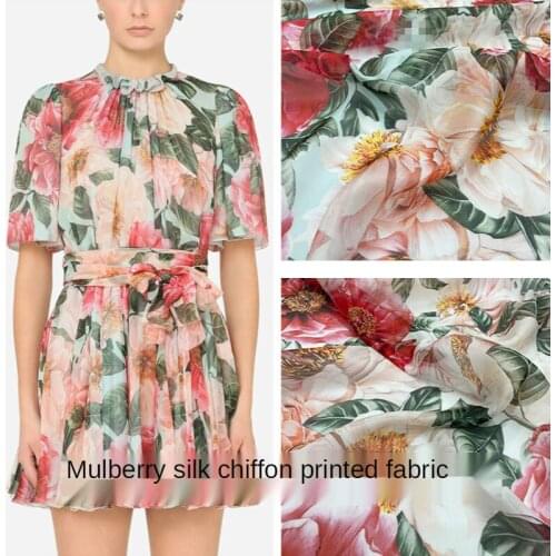 2021 New Peony Spring and Summer Chiffon Clothing Skirt Handmade DIY Digital Printing Fabric