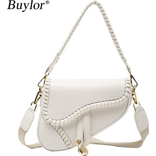 Buylor Fashion Women Saddle Bag Casual Buckle Zipper Lady Shoulder Bag PU Leather Handle Trend Handbag All-Match Diagonal Bag