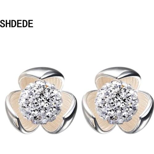SHDEDE 925 Sterling Silver Stud Earrings For Women Embellished With Crystals From Swarovski Fashion Jewelry Gift -WH52