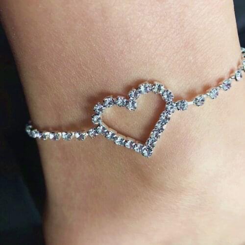 Hip Hop Jewelry Iced Out Bling White Tennis Chain Anklet Bracelets For Women Cubic Zirconia Heart Ankle Bracelet Cheville Femme