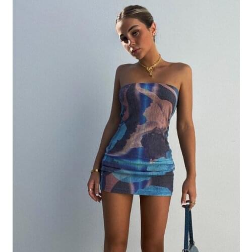 Hawthaw Women Summer Strapless Fashion Printed Bodycon Package Hip Mini Tube Dress Sundress 2021 Female Clothing Streetwear