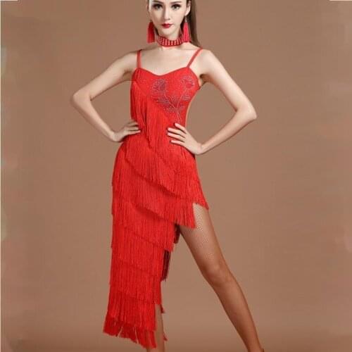 New Women Latin Dance Dress Sexy Salsa Dance Wear Ballroom Latin Tango Tassel Sequin Fringe Dress Ballroom Competition Dresses