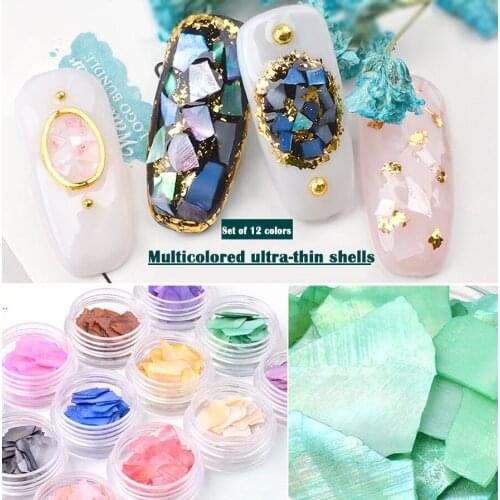 12 Box 360g Abalone Shell Piece 3D 12 Color Nail Art Decoration Irregular Shell Paper Flake Slice Sequins Fragment