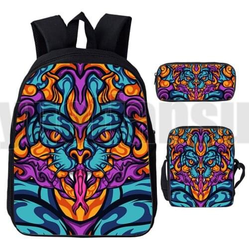 3D Tiger Wolf Dragon Backpack Abstraction Animal Lion Bookbag Kids Shoulderbag HipHop Pencilcase Terror Skull Ghost School Bags