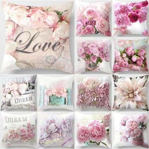 45cmx45cm Polyester Rose Flower Cushion Cover Nordic Style Wedding Decoration Pillow Home Decoration Sofa Bed Car Pillow Case
