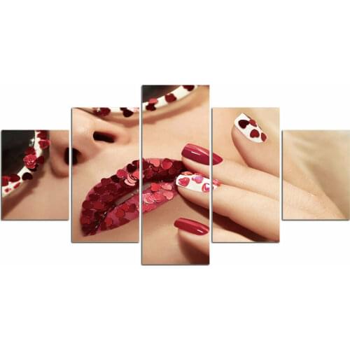 No Framed Canvas 5Pcs Heart Lips Nail Spa Beauty Cuadros Wall Art Posters Pictures Paintings Home Decor Living Room Decoration