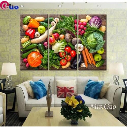 Diy Diamond Painting 3 Piece Vegetables Fruits Wall Art Full Drill Cross Stitch Embroidery Rhinestone Kitchen restaurant decor