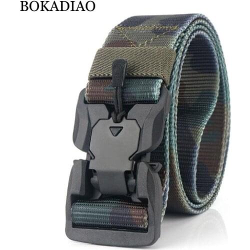 BOKADIAO Military Army Combat man Canvas Belt Magnetic buckle Tactical Belts For Men Nylon Outdoor Training Waistband male strap