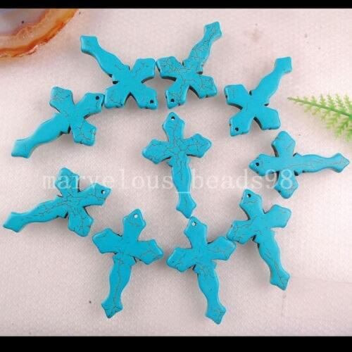 Free Shipping Women Fashion Jewelry 10pcs NEW Blue Howlite Cross Pendant Beads Wholesale W0123