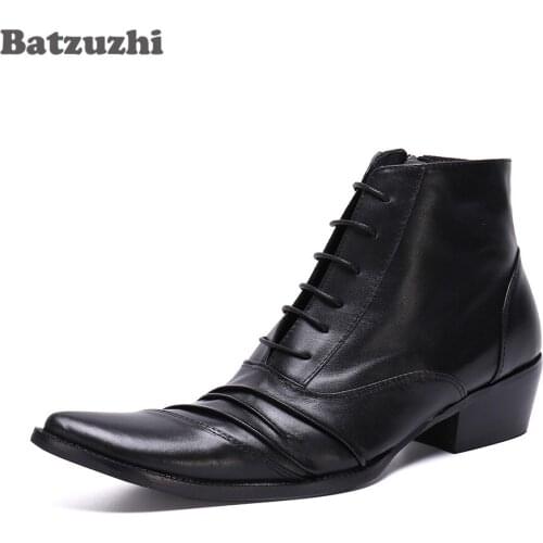 Batzuzhi Japanese Type Business Formal Boots Men Fashion Black soft Leather Ankle Boots for Men Lace-up Mens Boots Shoes BLACK